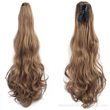 Factory Price High Quality 20 Inch Water Wave Curly Ponytail Hairpiece For Women Synthetic Claw-Clip Ponytail Hair Extensions
